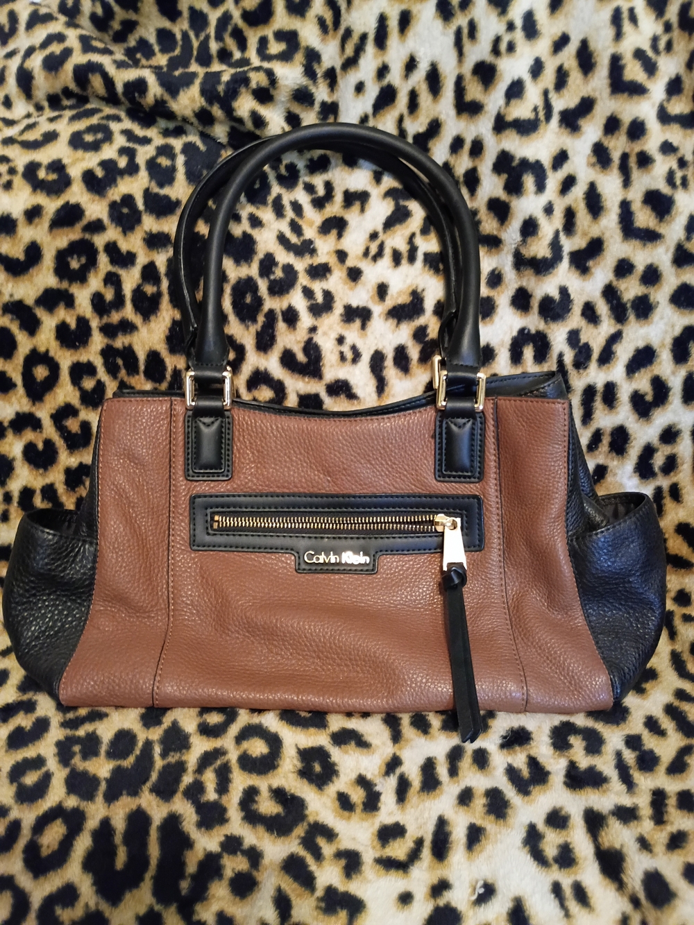 Calvin Klein Brown and Black Leather Tote Satchel